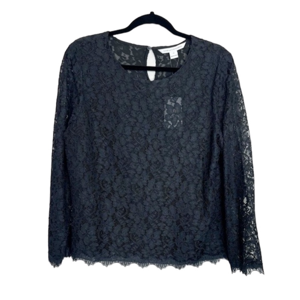 DIANE VON FURSTENBERG Elegant Brielle Black Lace Long Sleeve Top size 14